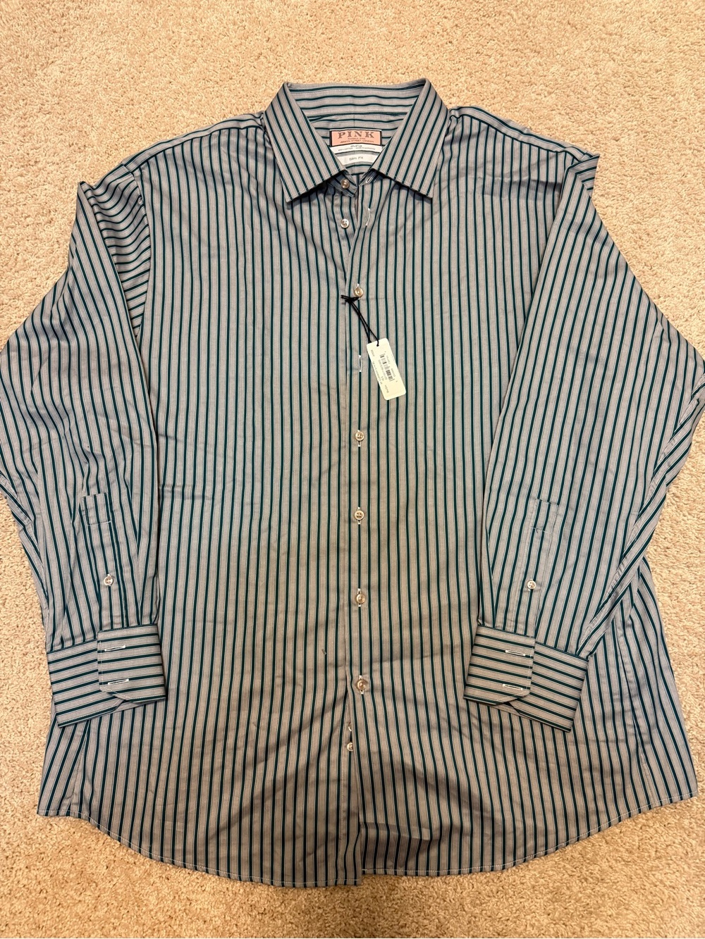 Men's Thomas Pink Classic Striped Button-Up Shirt - Blue/Grey. Gorgeous fabric!